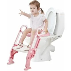 GOPLUS GOPLUS Siege De Toilette Enfant Pliable, Reducteur De Toilette Bebe Avec Marches Larges, Escalier Toilette Enfant Avec Echelle Marche Pour Garcons Et Filles, Avec Lunette De Toilette En PVC (Ro