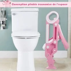 GOPLUS GOPLUS Siege De Toilette Enfant Pliable, Reducteur De Toilette Bebe Avec Marches Larges, Escalier Toilette Enfant Avec Echelle Marche Pour Garcons Et Filles, Avec Lunette De Toilette En PVC (Ro -Geberit || Grohe || ALLIBERT Soldes 40243913 4