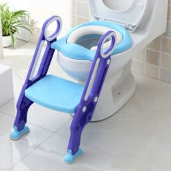 Entraîneur De Toilette Entraîneur De Toilette Pot D'apprentissage Avec Main Courante D'escalier Coussin Souple En PU Anti-dérapant Hauteur Réglable-Bleu Violet