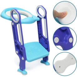 Entraîneur De Toilette Entraîneur De Toilette Pot D'apprentissage Avec Main Courante D'escalier Coussin Souple En PU Anti-dérapant Hauteur Réglable-Bleu Violet -Geberit || Grohe || ALLIBERT Soldes 40296247 5