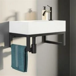 Lave-mains Blanc Mat Avec Support Noir - CAMDEM PACK - Lave-mains Blanc Avec Support