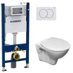 Geberit Pack WC Bâti-support Duofix + WC Cersanit S-line Pro + Abattant + Plaque Blanche (S-LineProGeb3)