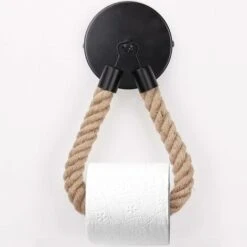 Porte-Papier Toilette,Porte-Serviette En Corde De Chanvre Pour Salle De Bain Et Cuisine Porte-Papier Salle De Bain Support De Rouleau De Serviette Toilette (Black)