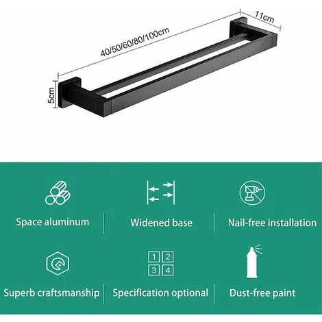 Serviette Noir Mat Double Barre Porte-Serviettes Support Mural En Acier Inoxydable 2 Barres Étagère De Salle De Bain Accessoires De Salle De Bain (Size : 40CM) 4 Serviette Noir Mat Double Barre Porte-Serviettes Support Mural En Acier Inoxydable 2 Barres Étagère De Salle De Bain Accessoires De Salle De Bain (Size : 40CM) – Image 2