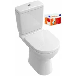 Villeroy & Boch Combipack O.NOVO Plus (modèle Sur Pied) Avec DirectFlush - Sortie Horizontale - Couleur : Blanc - Cuvette Sur Pied Sans Bride à Fond Creux Avec Abattant Coordonné.