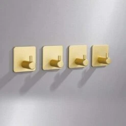 Patère Murale Crochets Adhésifs De Charge Puissante En Acier Inoxydable, Crochets Muraux Anti-rouilles De Style Élégant Pour Cuisine / Salle De Bain / Porte (4PCS) Guazhuni (Or) -Geberit || Grohe || ALLIBERT Soldes 47740724 5