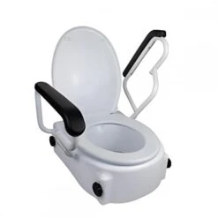 Siège De Toilette Surélevé Avec Couvercle 17 Cm Réglable Inclinable Accoudoirs Rabattables Blanc Tajo Mobiclinic