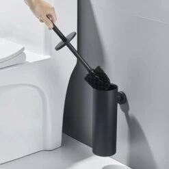 Brosse Toilettes WC Suspendu Noir Avec Support De Brosse, Balai Toilette WC En Acier INOX 304 à Manche Long, Brosse De Toilette Avec Support Brosse Antibactérienne -Geberit || Grohe || ALLIBERT Soldes 50995079 3