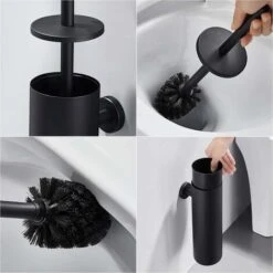 Brosse Toilettes WC Suspendu Noir Avec Support De Brosse, Balai Toilette WC En Acier INOX 304 à Manche Long, Brosse De Toilette Avec Support Brosse Antibactérienne -Geberit || Grohe || ALLIBERT Soldes 50995079 4