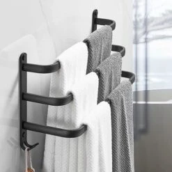 Porte-serviettes Mural En Aluminium - 3 étages - Avec Crochets - 50 Cm - étanche - Noir - Pour Salle De Bain,cuisine,salle De Bain GrooFoo -Geberit || Grohe || ALLIBERT Soldes 53989074 3