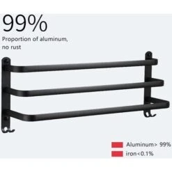 Porte-serviettes Mural En Aluminium - 3 étages - Avec Crochets - 50 Cm - étanche - Noir - Pour Salle De Bain,cuisine,salle De Bain GrooFoo -Geberit || Grohe || ALLIBERT Soldes 53989074 4