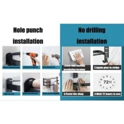 Porte-serviettes Mural En Aluminium - 3 étages - Avec Crochets - 50 Cm - étanche - Noir - Pour Salle De Bain,cuisine,salle De Bain GrooFoo -Geberit || Grohe || ALLIBERT Soldes 53989074 5