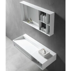 Vasque Murale Avec Espace De Rangement TWG62 - Solid Surface - Largeur Sélectionnable 100 Cm