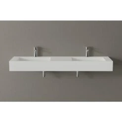Lavabo Mural En Fonte Minérale TWG16 - 153 X 45 X 15 Cm - Couleur Au Choix - Base En Acier Inoxydable Noir Mat En Option Blanc Mat, Sans Console Métallique -Geberit || Grohe || ALLIBERT Soldes 54313815 4