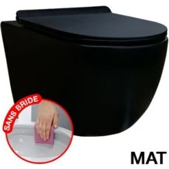 CONFORT - WC Noir Matt Suspendu Sans Bride Avec Fixations Invisibles + Abattant Ultra Fin Déclipsable + Frein De Chute