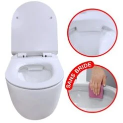 CONFORT - WC Noir Matt Suspendu Sans Bride Avec Fixations Invisibles + Abattant Ultra Fin Déclipsable + Frein De Chute -Geberit || Grohe || ALLIBERT Soldes 54994661 3