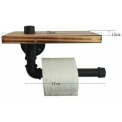 Porte-rouleau En Papier Toilette Design Rétro Métal Tube Étagère Ensemble De Rangement Avec Plateau En Bois Noir -Geberit || Grohe || ALLIBERT Soldes 55942779 3