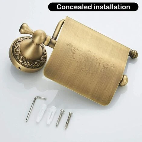 Support De Papier Toilette Avec Couvercle En Laiton Retro Porte-Rouleau Murale 6 Support De Papier Toilette Avec Couvercle En Laiton Retro Porte-Rouleau Murale – Image 4