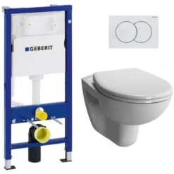 Geberit Pack Bâti-support Duofix 112cm + WC Suspendu Vitra Normus + Abattant Softclose + Plaque Blanche (NormusGeb1)