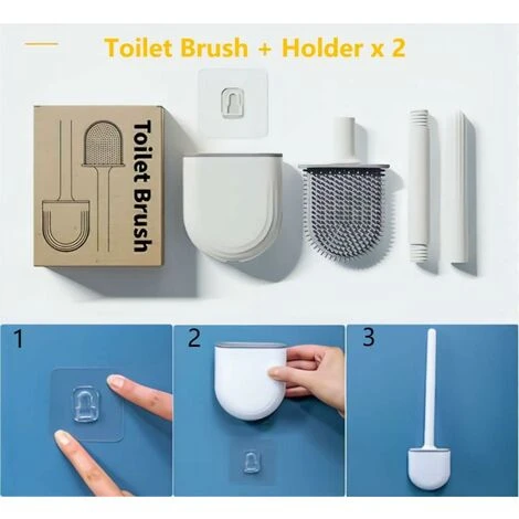 Brosse Toilette Silicone Plate Paquet De 2, Brosse WC Et Supports, Balai WC Mural, GU.B/bon Brosse WC En Silicone Noir + Blanc 6 Brosse Toilette Silicone Plate Paquet De 2, Brosse WC Et Supports, Balai WC Mural, GU.B/bon Brosse WC En Silicone Noir + Blanc – Image 4