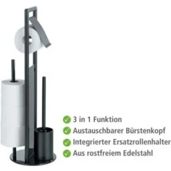 WENKO Serviteur WC Ravina 3en1, Brosse WC Et Dérouleur Papier Toilette, Range Papier Toilette Jusqu'à 3 Rouleaux, Acier Inox - Verre Trempé, Ø 20x70 Cm, Noir -Geberit || Grohe || ALLIBERT Soldes 56839419 3
