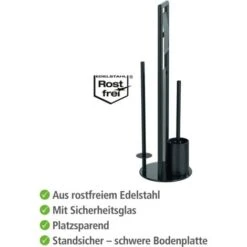 WENKO Serviteur WC Ravina 3en1, Brosse WC Et Dérouleur Papier Toilette, Range Papier Toilette Jusqu'à 3 Rouleaux, Acier Inox - Verre Trempé, Ø 20x70 Cm, Noir -Geberit || Grohe || ALLIBERT Soldes 56839419 4
