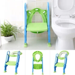 Aqrau Siège De Toilette, Echelle Pour Bébé Réglable Et Pliable - Bleu Vert