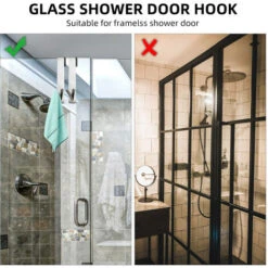 Crochet De Porte De Douche En Verre 2 Pièces | Crochet De Suspension Antidérapant En Acier Inoxydable Sans Perçage Pour Serviette, écran De Douche, Crochet De Douche De Salle De Bains -Geberit || Grohe || ALLIBERT Soldes 59307299 5