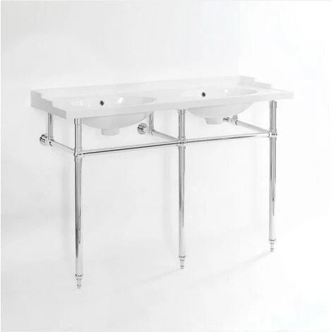 Hudson Reed Elizabeth - Lavabo Sur Pieds Double Vasque Rétro Avec Pieds Chromé 3 Hudson Reed Elizabeth - Lavabo Sur Pieds Double Vasque Rétro Avec Pieds Chromé