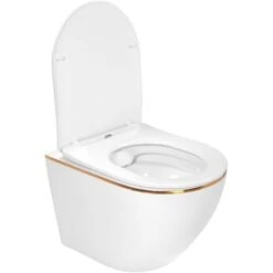 CUVETTE WC SUSPENDUE REA CARLO WHITE MINI FLAT GOLD EDGE -Geberit || Grohe || ALLIBERT Soldes 63574926 3