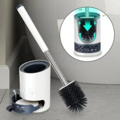 SWANEW Brosse WC Silicone Brosse Toilette Avec Support à Séchage Rapide Pincette Cachée Brosse Toilette Silicone Pour Salle WC