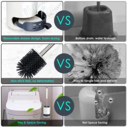 SWANEW Brosse WC Silicone Brosse Toilette Avec Support à Séchage Rapide Pincette Cachée Brosse Toilette Silicone Pour Salle WC -Geberit || Grohe || ALLIBERT Soldes 63736240 4