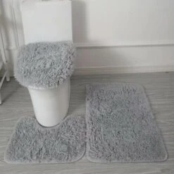 Tapis De Bain Ensemble, Set De Tapis Toilette Antidérapant Absorbant Tapis, Tapis Salle De Bain + Tapis Contour WC + Couvercle De Couvercle De Toilette (Gris) 56Vingt
