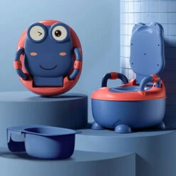 Froadp Pot Bébé Toilette Portable Pot D'entraînement Pour Enfants Avec PU Sièges De Toilettes & Couvercle à Motif Grenouille (51cm Haute, Bleu)