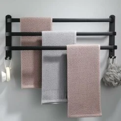 Porte-serviettes Mural En Aluminium 3 Niveaux Avec Crochets 60 Cm Porte-serviettes Noir étanche Pour Salle De Bain Cuisine Salle De Bain-BDD