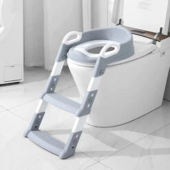VINTEKY® Réducteur WC Siège De Toilette Pour Enfants Echelle Confortable Pliable, Hauteur Réglable - Gris
