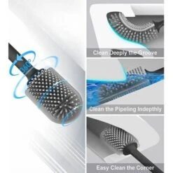 Brosse De Toilette Avec Support Mural Et Support Au Sol, Tête De Brosse De Nettoyage 2 Face, Manche Long, Haute élasticité Noir FUIENKO -Geberit || Grohe || ALLIBERT Soldes 66390388 4