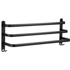 Porte Serviettes Salle De Bains, Barres Porte Serviettes Mural Adhesif Pour Douche Et Cuisine Noir FUIENKO