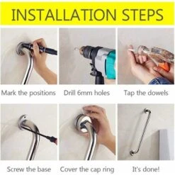 RHAFAYRE 30 Cm Barre D'Appui Douche Poignée De Baignoire Barres, Barre D'Appui En Inox Murale Robuste Antidérapantes Poignée De Sécurité Pour WC, Salle De Bain, Cuisine, Stairway -Geberit || Grohe || ALLIBERT Soldes 66577496 5