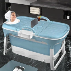 Froadp Baignoires Pliante Adultes Mobiles Pour Bébés Bathtubs Avec Couvercle & Tablette & Mains Courantes Baignoire Sur Pied Baignoire-Douche Portable Sauna Pour Salle De Bain Extérieur (118x60x53cm) -Geberit || Grohe || ALLIBERT Soldes 67452984 4