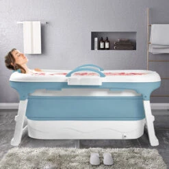 Froadp Baignoires Pliante Adultes Mobiles Pour Bébés Bathtubs Avec Couvercle & Tablette & Mains Courantes Baignoire Sur Pied Baignoire-Douche Portable Sauna Pour Salle De Bain Extérieur (118x60x53cm) -Geberit || Grohe || ALLIBERT Soldes 67452984 5
