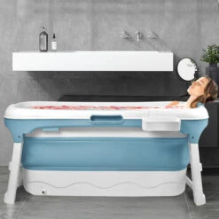 Froadp Baignoires Pliante Adultes Mobiles Pour Bébés Bathtubs Avec Couvercle & Tablette & Mains Courantes Baignoire Sur Pied Baignoire-Douche Portable Sauna Pour Salle De Bain Extérieur (128x60x53cm) -Geberit || Grohe || ALLIBERT Soldes 67453179 5