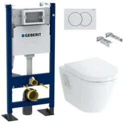 Geberit Pack Autoportant Bati-support Duofix + WC Suspendu Vitra Integra Avec Abattant + Plaque Blanche ( Vitra IntegraClassicGebX)