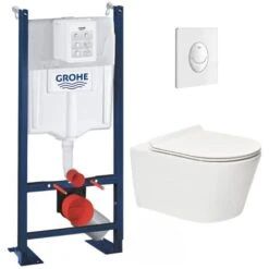 Grohe Pack WC Rapid SL Autoportant + WC Sans Bride SAT Brevis + Abattant Ultra-fin Softclose Plaque Blanche (ProjectBrevis-3)