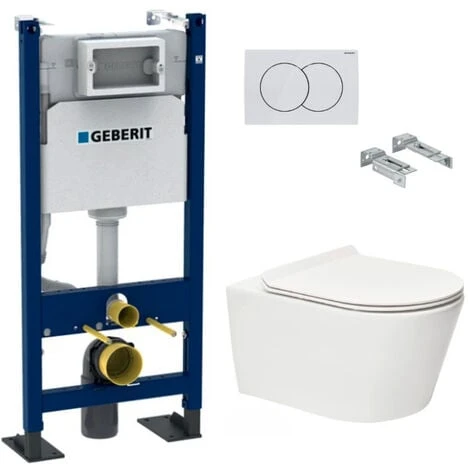 Geberit Pack Autoportant Bâti-support Duofix + WC Sans Bride SAT Brevis + Abattant Ultra-fin, Softclose + Plaque Blanche 3 Geberit Pack Autoportant Bâti-support Duofix + WC Sans Bride SAT Brevis + Abattant Ultra-fin, Softclose + Plaque Blanche