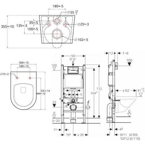 Geberit Pack Autoportant Bâti-support Duofix + WC Sans Bride SAT Brevis + Abattant Ultra-fin, Softclose + Plaque Blanche 6 Geberit Pack Autoportant Bâti-support Duofix + WC Sans Bride SAT Brevis + Abattant Ultra-fin, Softclose + Plaque Blanche – Image 4