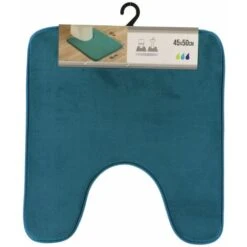 TENDANCE - Tapis Contour WC En Microfibre Bleu Canard 45 X 50 Cm