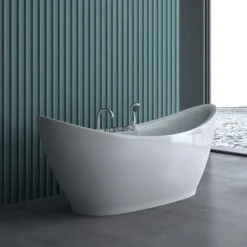 Sogood Baignoire îlot Ovale 180cm Blanc Vicenza603 Acrylique Avec Robinetterie 180x80x80