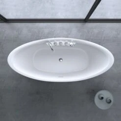 Sogood Baignoire îlot Ovale 180cm Blanc Vicenza603 Acrylique Avec Robinetterie 180x80x80 -Geberit || Grohe || ALLIBERT Soldes 71432424 4