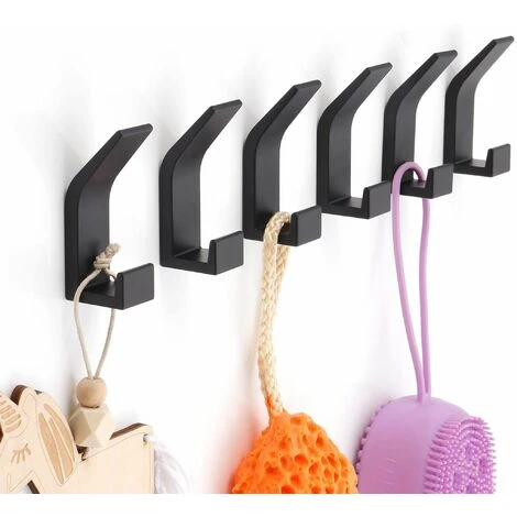Lot De 6 Patères Murales Patères Porte-serviettes Crochets De Porte Sans Perçage Patères En Aluminium Porte-manteau Mural Autocollant, Noir 4 Lot De 6 Patères Murales Patères Porte-serviettes Crochets De Porte Sans Perçage Patères En Aluminium Porte-manteau Mural Autocollant, Noir – Image 2